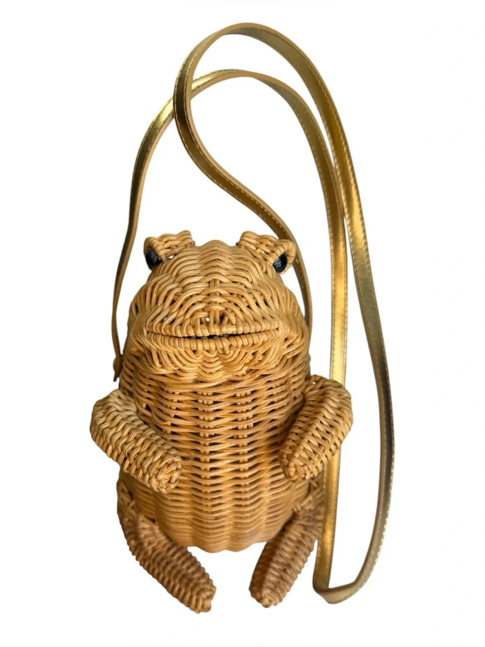 Cappelli Wicker Novelty CrossBody Frog Purse Button Eyes Animal Basket Bag